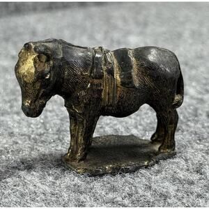Vtg Solid Brass Donkey Mule Figurine Animal Handcast Miniature Sculpture *READ*